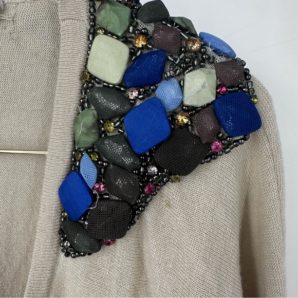 Tibi Cashmere Wool Cream Long Ling Cardigan Sweater Jeweled Shoulders XS | M107 - Picture 2 of 11